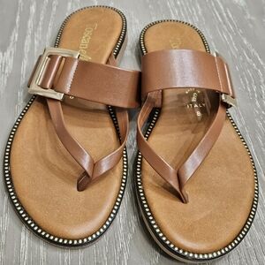 Toscanella Sandals Brown Gold Buckle Hand Made In Italy Women Size 8 Corrine